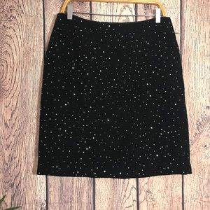 Ann Taylor Tweed Skirt 12P Black Silver Sequins